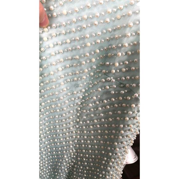 Mac Duggal One Shoulder Asymmetrical Sequin Pearl Sea Foam Green Gown Size 12 - Picture 11 of 14